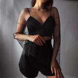 One Summer] Hollow Diamond Hooded Woman | Fashion Personality Out Of The Street Party Breathable