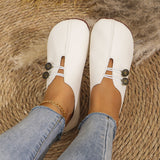 Button Soft Leather Hollow Flat Single Shoes Women's Round Head Shallow Mouth Big Lazy Happy
