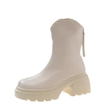 Boots Women 2025 Autumn And Winter New Round Head Coarse And V Mouth Thick Bottom Small Boots After Zipper Thin Martin