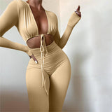 Summer Women's Sexy Umbilly Tying With Hollow Long Sleeves Of