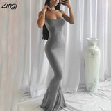 Women’s Summer Suspender Bodycon Slim Fit Long Dress Fashion Solid Color Spaghetti Strap Party Tight