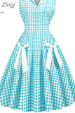 Casual Elegant Women Summer Dress Plaid Print Sleeveless Bow Midi Office Party Vintage Sundress Plus Size Robe Chic