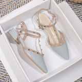V's New Summer Pointed Sandals Women's Korean Version Of The Empty Rivet High Heel Low Heel