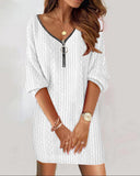 Explosion Autumn And Winter Simple Solid Color V-Neck Knitted Long-Sleeved Dress Women's