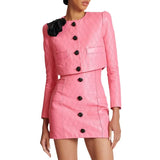 New Star Fashion Flowers Decorated Rose Buckle Ling Leather Short Jacket
