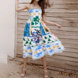 Summer Women's New Temperament Elegant High-Waist Print Slings Casual Fashion
