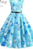 Dress Women Sleeveless Floral Print Vintage Dress Casual Tank Retro 50s 60s Robe Rockabilly Chic Party Dresses