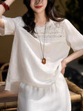 Dream Floating Heavy Industry Lace + Loose Short-Sleeved Collar Shirt Women's Top 25 Summer New Solid Loose Leisure