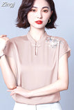 Women Blouses V-Neck Embroidery Chiffon Women Shirts Blouses Solid OL Womans Tops Fashion Clothes Woman 2023 Ladies