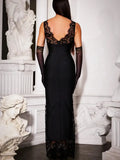 Patchwork Lace Sheer Camisole Midi Dress- Outfit