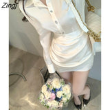 Winter Elegant Shirt Dress Women Casual Long Sleeve Y2k Mini Dress Even Party Female Pure Color One Piece Dress Korean