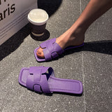 Pure-Color Lightweight Flat-Bottomed Slippers Women Wearing Beach Outside The Beach Cool