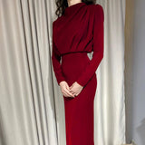 Women's Clothing 2025 Spring New Dress Fashion Temperament Waist Solid Color Long-Sleeved