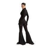 Zingj Women's Wear Sexy Slim Hollow Long Sleeve Jumpsuit Mop Ground Horn