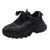 Thick-Bottomed Old Dad Shoes Women's 2025 Summer New Fashion Lace Casual Sports Single Shoes Pure Color Round Head Women's
