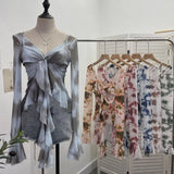 Kinking Of The Net Yarn Irregularly Kinked Lotus Lobe Slings Shoulder Horn Sleeve T-Shirt Short Top