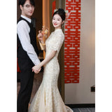 New Chinese Cheongsam Toasting Bride 2025 New Engagement Dress Fishtail Skirt High-End Wedding Day