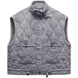 2025 New Women's Gray Standing Collar Sleeveless Cotton Jacket Vest Vest 4088241