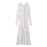 Women's Fashion Hollow Knitted Long Sleeve Sexy Long Dress With Korean Fashion