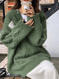 Oversized V Neck Cable Knit Sweater-Outfit
