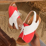 Asia's New Large-Size Sandals Women's Thick Bottom Slope And Lace With Magic Sticky Beach Cold