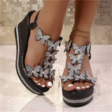2025 New Sloped Sandals Butterfly Pearl Decoration With Slope And Fish Mouth Cover