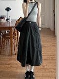Gray Work Clothes Skirt Large Size Drawstring Cover Quick Dry A Word Umbrella Skirt Fatmm Thin Skirt