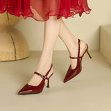 Wine Red High-Heeled Sandals Women 2025 Summer New Bun Head Buckle Fine Temperament Single Shoe With