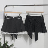 Shooting Leg Long Skirt Love Print Splicing Lace A Word 100 Folds Thin Bow Half-Dress Skirt