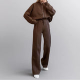 Women's Suit Fashion Pure Color Casual Loose Street Sports Sweater Suit Women's Two