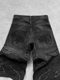 Loose Wide-Leg Retro American High-Set Retro Black Patchwork Hole Jeans