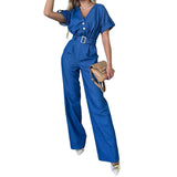 Spot 2025 Summer New Women's Fashion Temperament V-Neck Short Sleeve Straight Leg