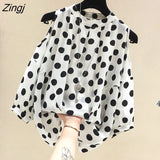 Goth Dot Print Blouse Women Summer Sexy Off Shoulder Chiffon Top Plus Size Korean Style Lantern Sleeve Loose Retro