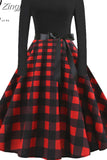 Print Vintage Women New Spring Elegant Party Long Sleeve Casual Black Patchwork Midi