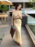 Xixi 2025 Spring And Summer Temperament Retro T-Shirt + High Waist Half-Dress Two-Piece Suit Woman