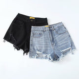 Zingj New Summer Stretch-Hole Denim Shorts With A High Waist And A Thin Washedged Wide-Legged Hot