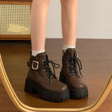 Boots Women's Belt Buckle Thick Bottom Increase 2025 New Autumn And Winter Retro Locomotive Boots Small Thick And Short