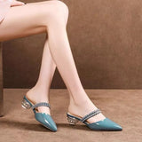 The Tide Wear Soft Leather Half Slippers Women 2025 Summer New Thick And Pointed Women's Cold Slippers Women