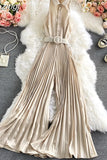 Women's Romper Spring Autumn 2023 Turn-Down Collar Sleeveless Vintage Playsuits Female Off Shoulder Pleated Jumpsuit New