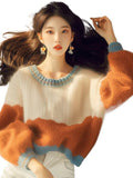 Stitched-In Printed Knitted Sweater 2025 Autumn And Winter New Korean Niche Design Soft-Clip Collar