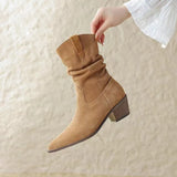 Women's Boots Tip Wrinkled Short Boots Women's Spring And Autumn New Trend British Style With Ladies