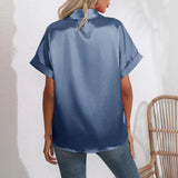 Women Shirt Short Sleeve Women Blouse Satin Loose Women Tops 2023 New Fashion Women Clothing OL Oversized White Shirt