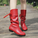 Round Head Down With Coarse Leather Boots After The Ribbon In The Boots