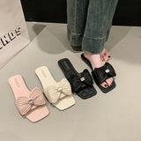 Flat-Bottomed Slippers Women 2025 Summer New Bows One-Word Fashion Drag Wear Women Drag