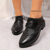 Wind With Sharp Head Thick Heel Single Shoes Fashion Hollow Breathable Splicing Large Size Leather