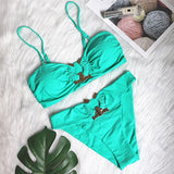 Zingj New Sexy Swimsuit Metal Accessories Hollow Bikini Solid Color Strapless High Waist Women's