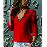 Spring and Summer Fashion Shirt Office Lady V-neck Button Long-sleeve Blouse Solid White Shirt Casual Tops Women