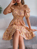 Shooting 2025 Spring And Summer Broken Flower Collar Short Sleeves To Close The Waist Lotus Leaf Side A Dress Women's
