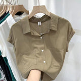 Short-Sleeved Shirt Women's Summer Thin Design Sense Of New Leisure Loose Collar Cover Gas Blouse