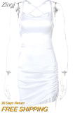 Sexy Backless Spaghetti Strap Women's Mini Dresses Ruched Club Party Fashion Elegant Sleeveless Slim Dress
